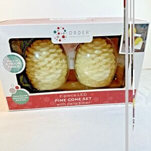 FLAMELES LED Wax Christmas Pine Cone Set 2-Pc ORDER Home Collection Daily Timer